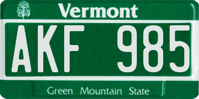 VT license plate AKF985