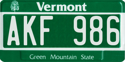VT license plate AKF986