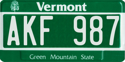 VT license plate AKF987