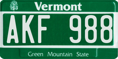 VT license plate AKF988