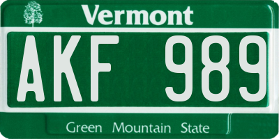 VT license plate AKF989