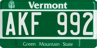 VT license plate AKF992
