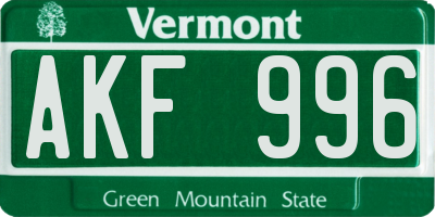 VT license plate AKF996
