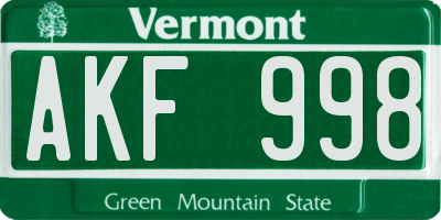 VT license plate AKF998