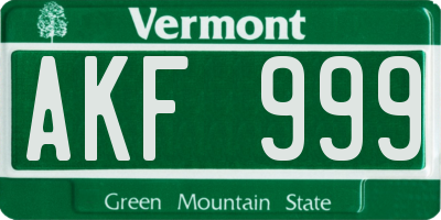 VT license plate AKF999