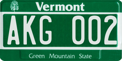 VT license plate AKG002