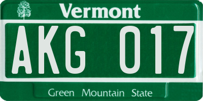 VT license plate AKG017