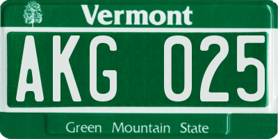 VT license plate AKG025