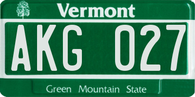 VT license plate AKG027