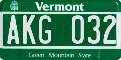 VT license plate AKG032
