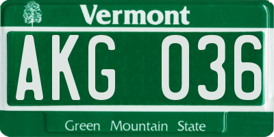 VT license plate AKG036