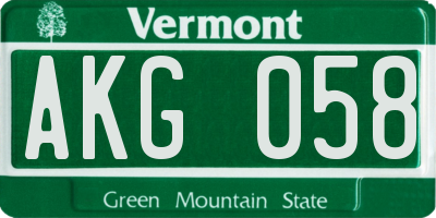 VT license plate AKG058