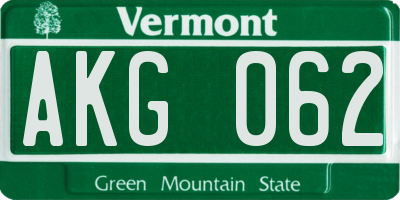VT license plate AKG062