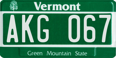 VT license plate AKG067