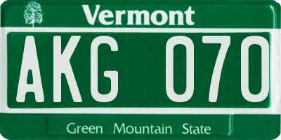 VT license plate AKG070