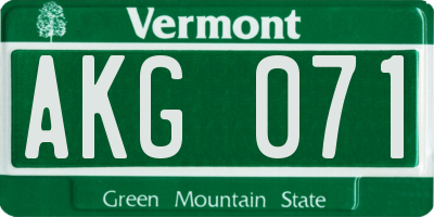 VT license plate AKG071
