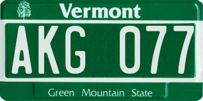 VT license plate AKG077