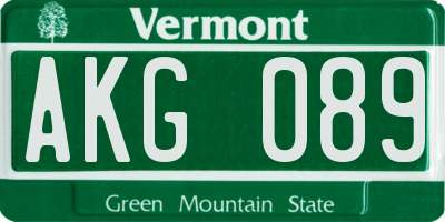 VT license plate AKG089