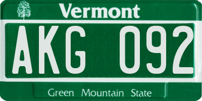 VT license plate AKG092