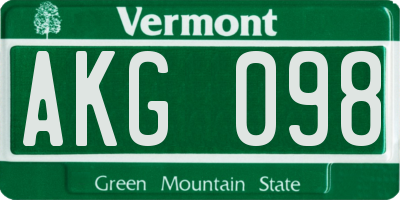 VT license plate AKG098