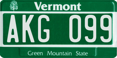 VT license plate AKG099