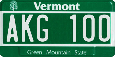 VT license plate AKG100