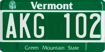 VT license plate AKG102