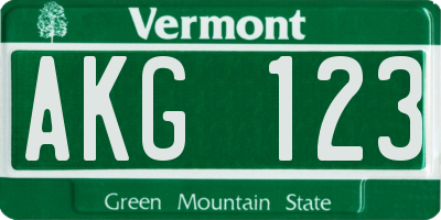 VT license plate AKG123