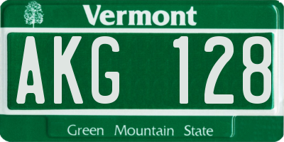 VT license plate AKG128