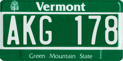 VT license plate AKG178