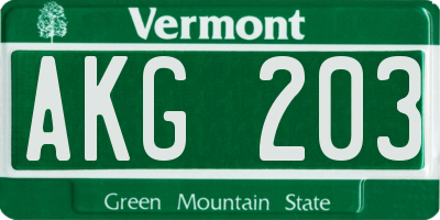 VT license plate AKG203