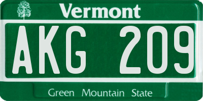 VT license plate AKG209