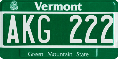 VT license plate AKG222