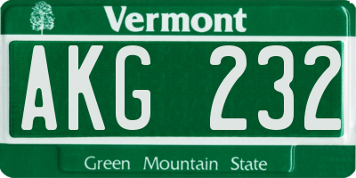 VT license plate AKG232