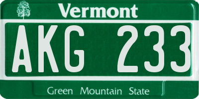 VT license plate AKG233