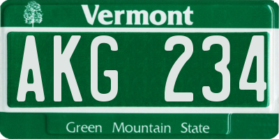 VT license plate AKG234