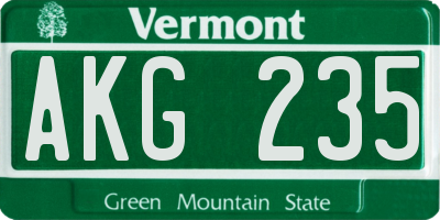 VT license plate AKG235