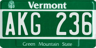VT license plate AKG236