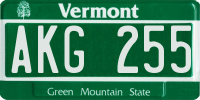 VT license plate AKG255