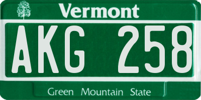 VT license plate AKG258