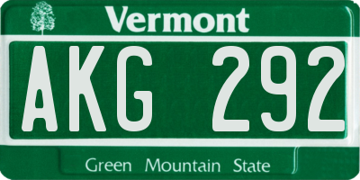 VT license plate AKG292
