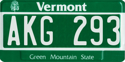 VT license plate AKG293