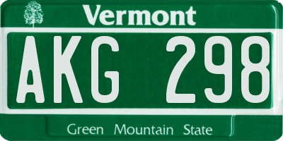 VT license plate AKG298