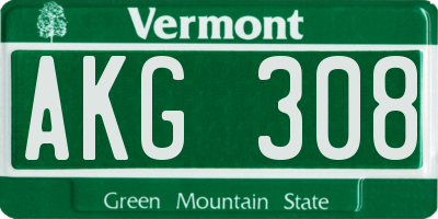 VT license plate AKG308