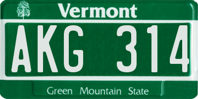 VT license plate AKG314