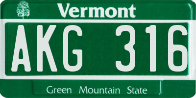 VT license plate AKG316