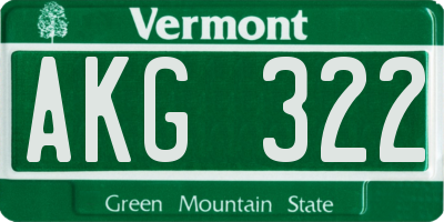 VT license plate AKG322