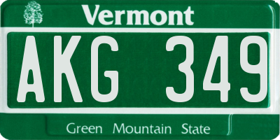 VT license plate AKG349