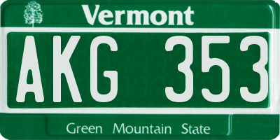 VT license plate AKG353