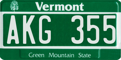 VT license plate AKG355